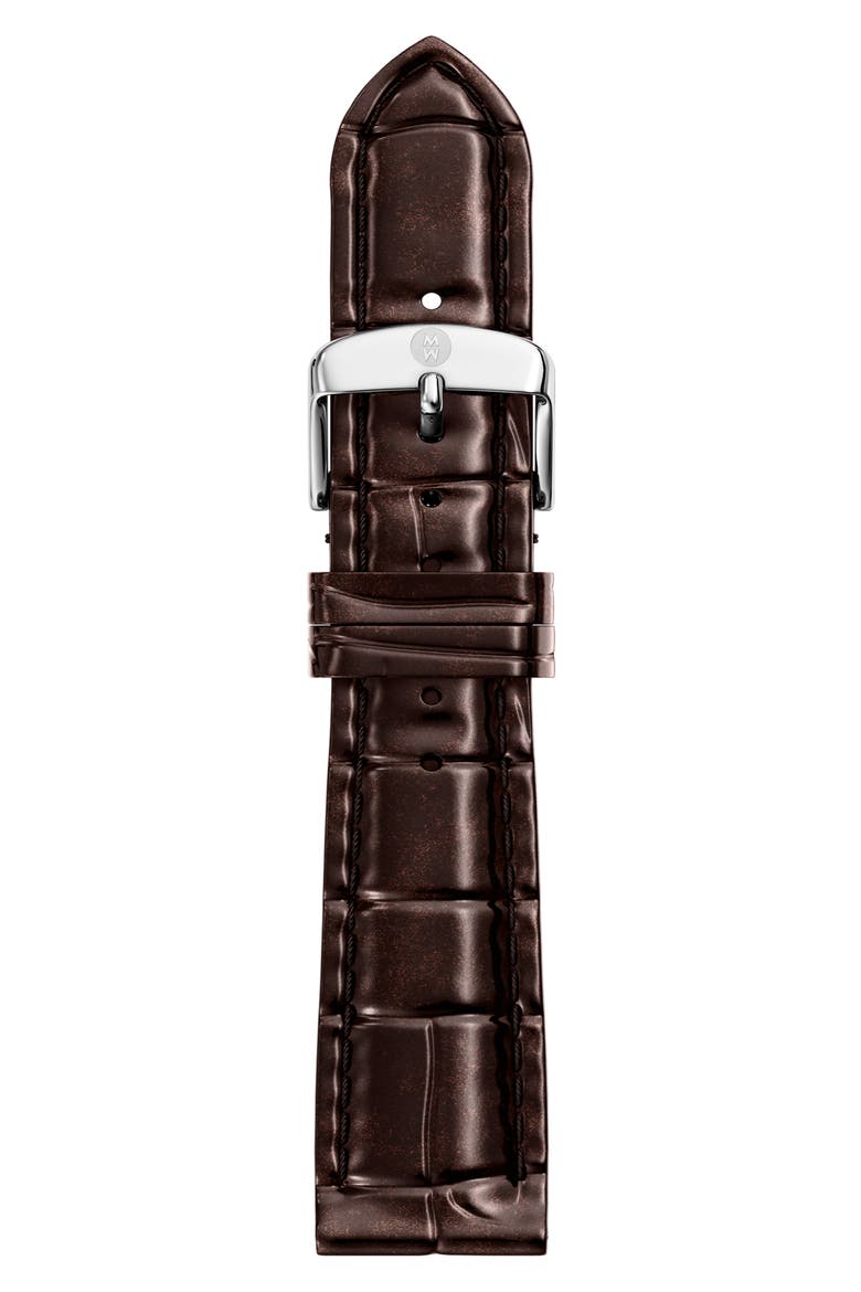 Croc Embossed Leather Watchband, 18mm, Main, color, DARK BROWN