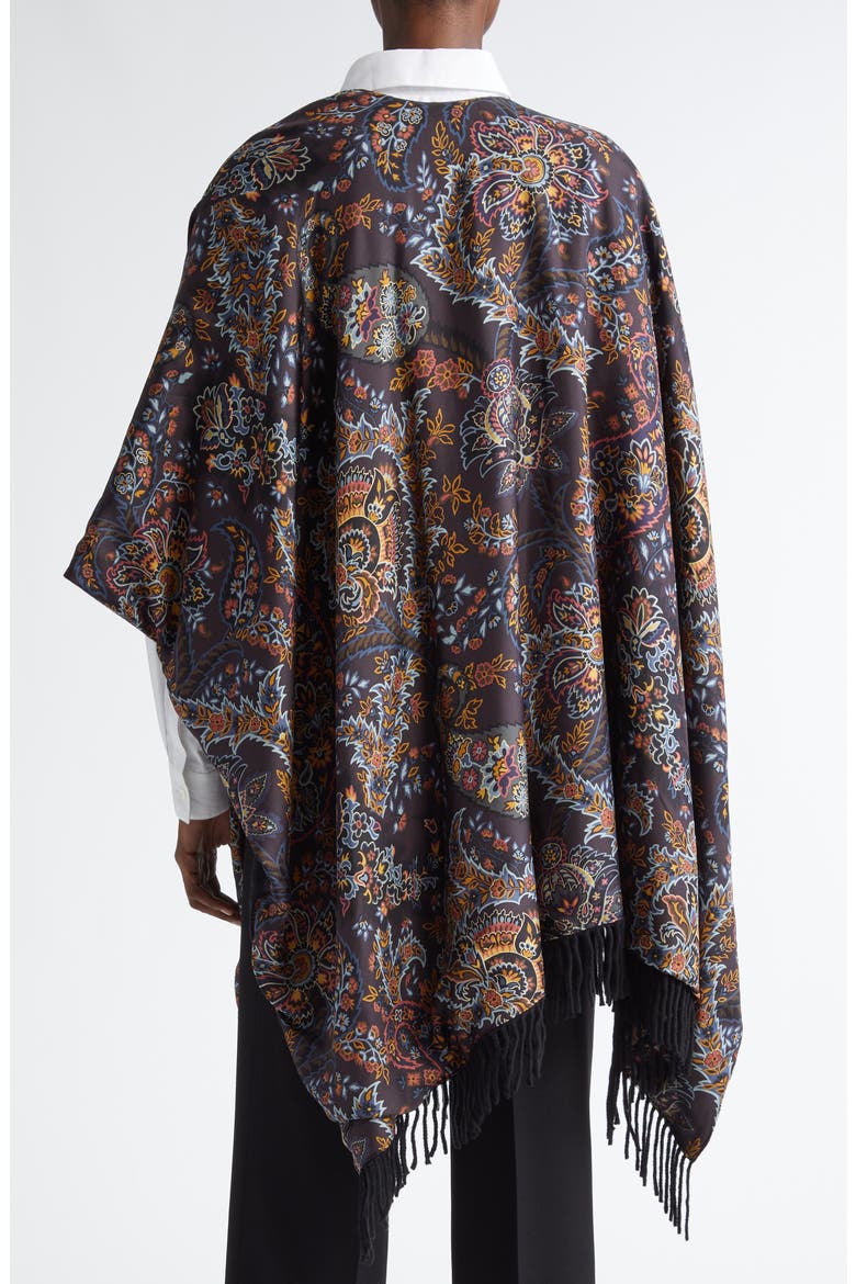 Paisley Fringe Trim Wool Ruana, Alternate, color, PRINT/ BLACK