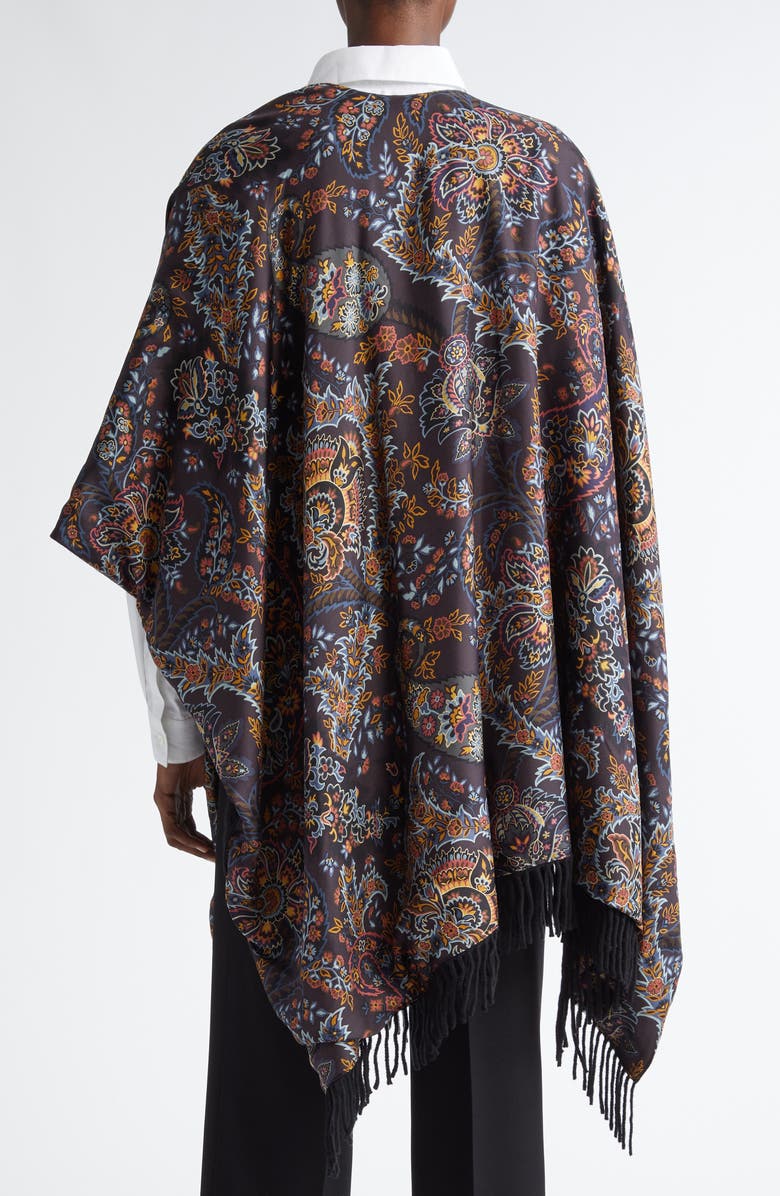 Etro Paisley Fringe Trim Wool Ruana, Alternate, color,