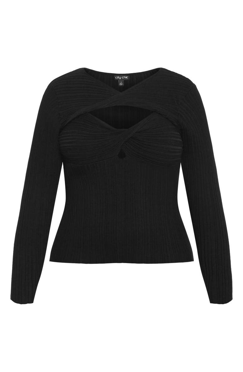 City Chic Tessa Cutout Rib Sweater, Alternate, color, Black