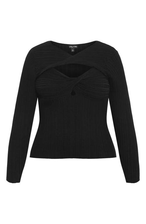 City Chic Tessa Cutout Rib Sweater In Black