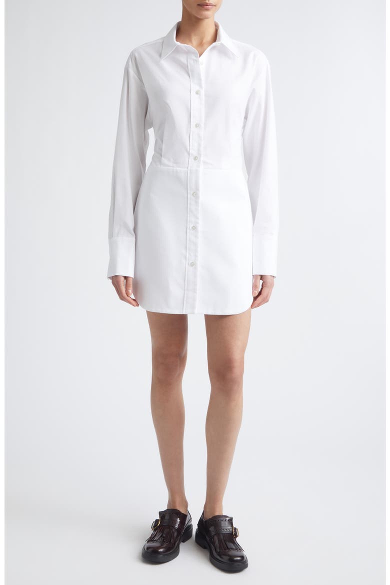Bunny Ear Tied Long Sleeve Cotton Poplin Shirtdress, Main, color, WHITE