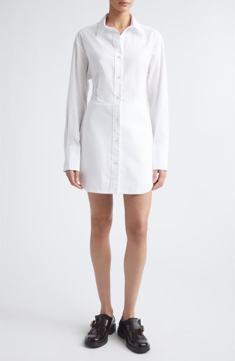Bunny Ear Tied Long Sleeve Cotton Poplin Shirtdress