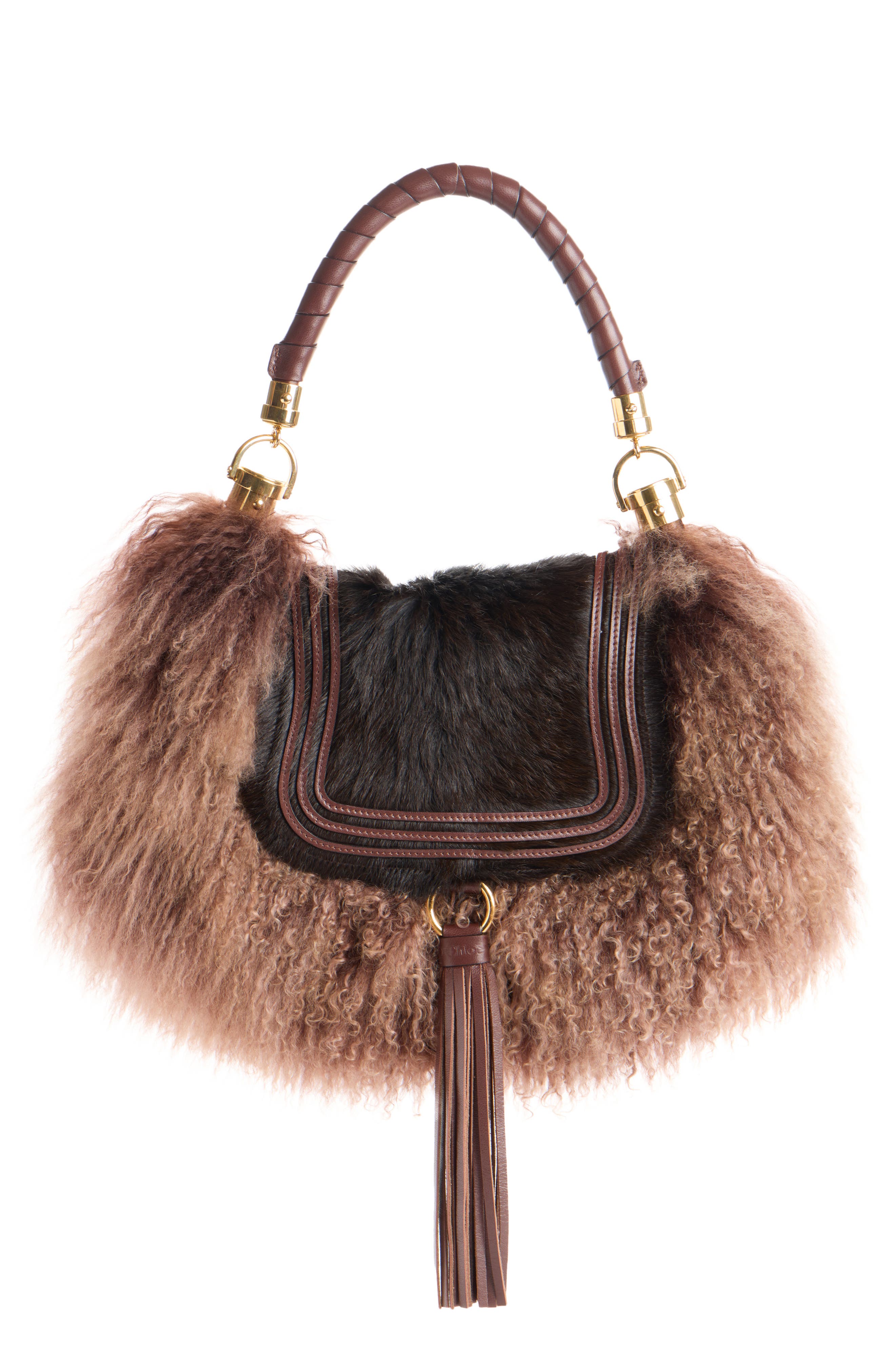 Marcie Foulard Shearling & Leather Hobo, Main, color, CRAFTY BROWN