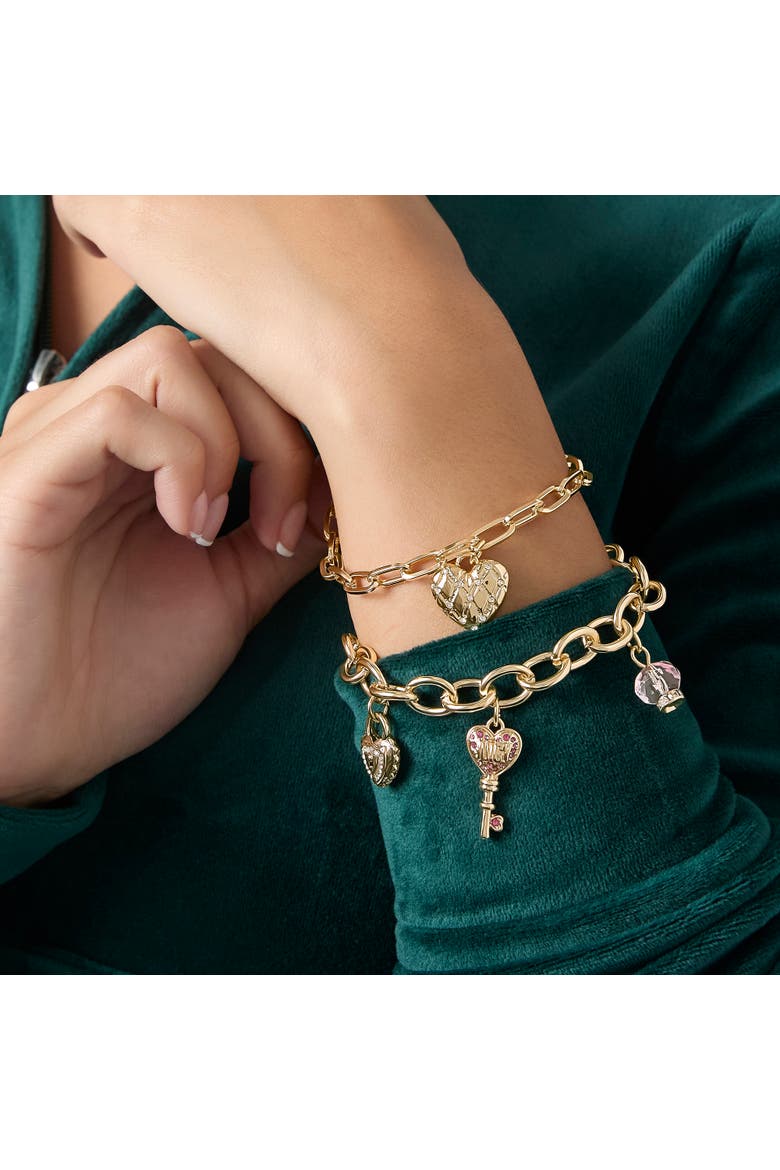 Charm Bracelet Set with Heart and Key Charms, 7.5'', Alternate, color, Gold Tone