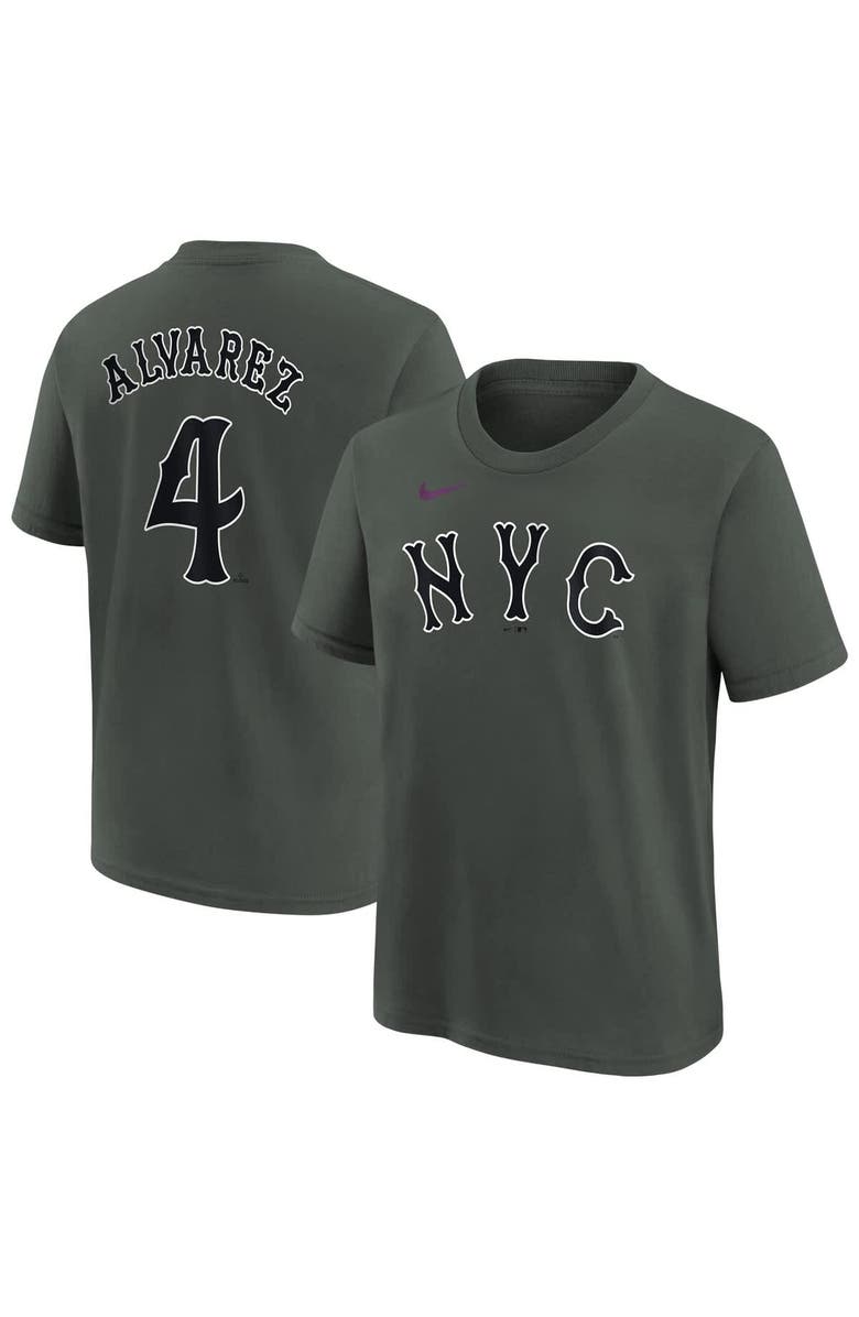 Nike Youth Nike Francisco Alvarez Charcoal New York Mets Fuse City Connect Name & Number T-Shirt, Alternate, color, 