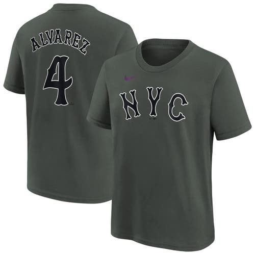 Nike Youth Francisco Alvarez Charcoal New York Mets Fuse City Connect Name & Number T-shirt In Gray