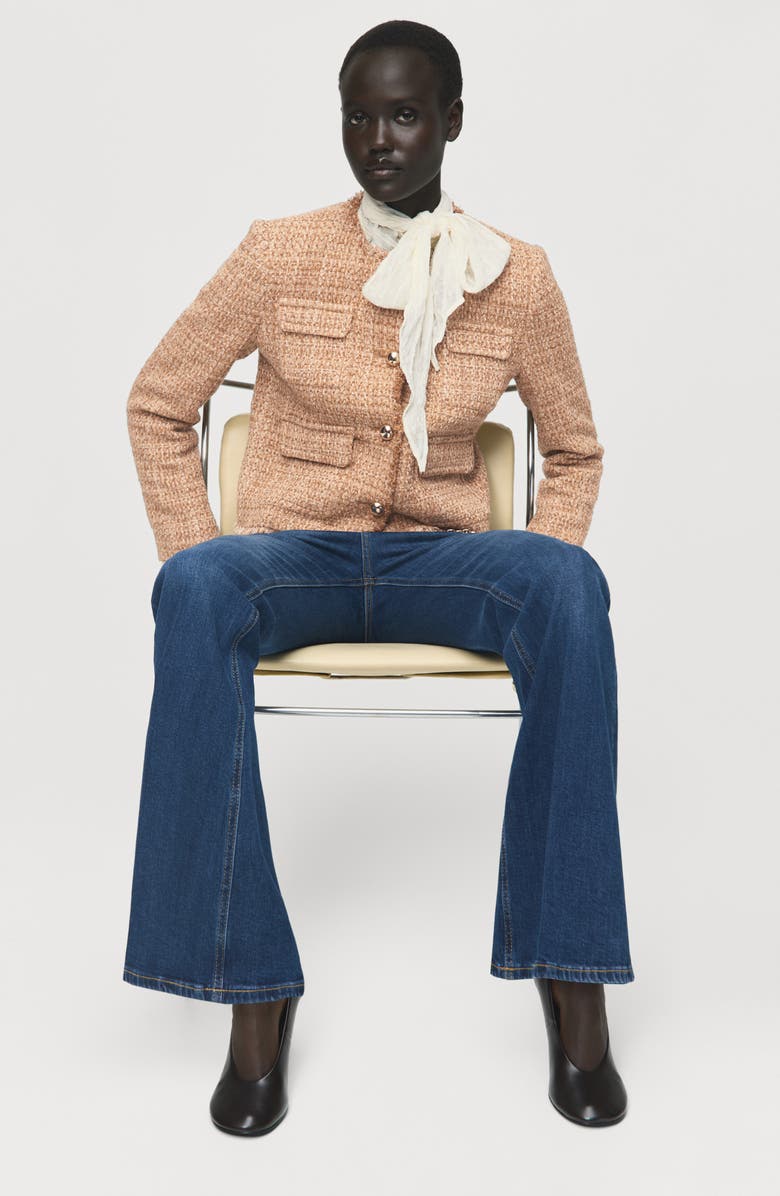 MANGO Fray Trim Tweed Crop Jacket, Alternate, color, Medium Brown