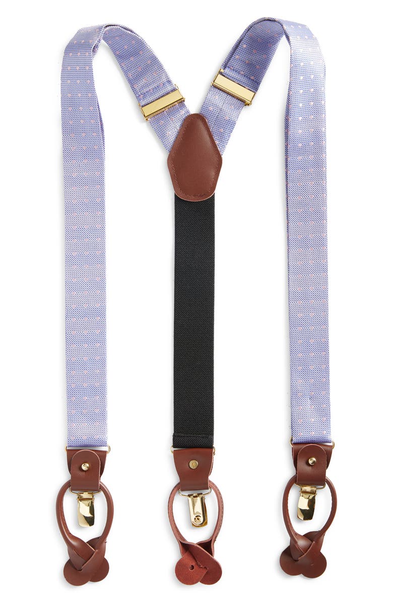CLIFTON WILSON Periwinkle Polka Dot Silk Suspenders, Main, color, Periwinkle