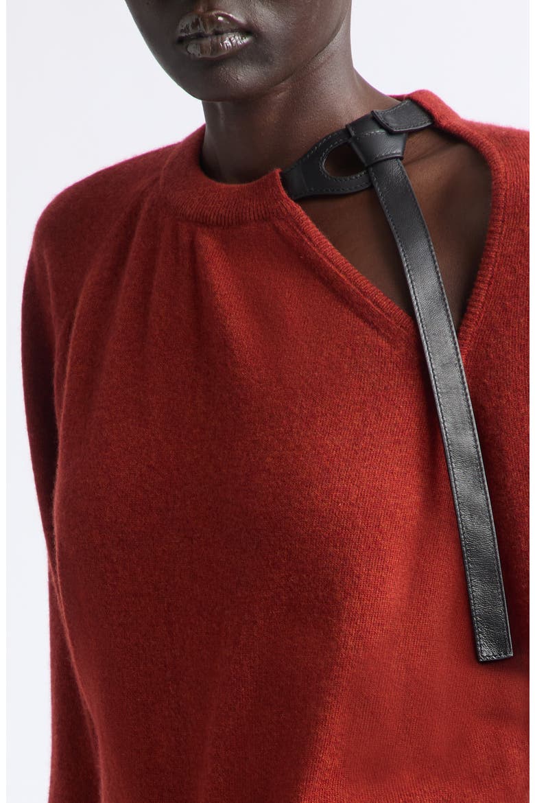Cutout Crewneck Wool & Cashmere Sweater, Alternate, color, BRICK MELANGE