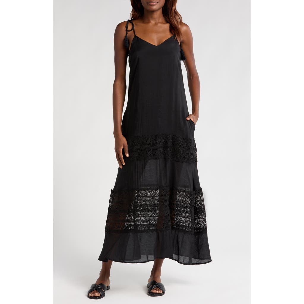 Shop Elan Lace Tie Strap Cover-up Maxi Dress In Black