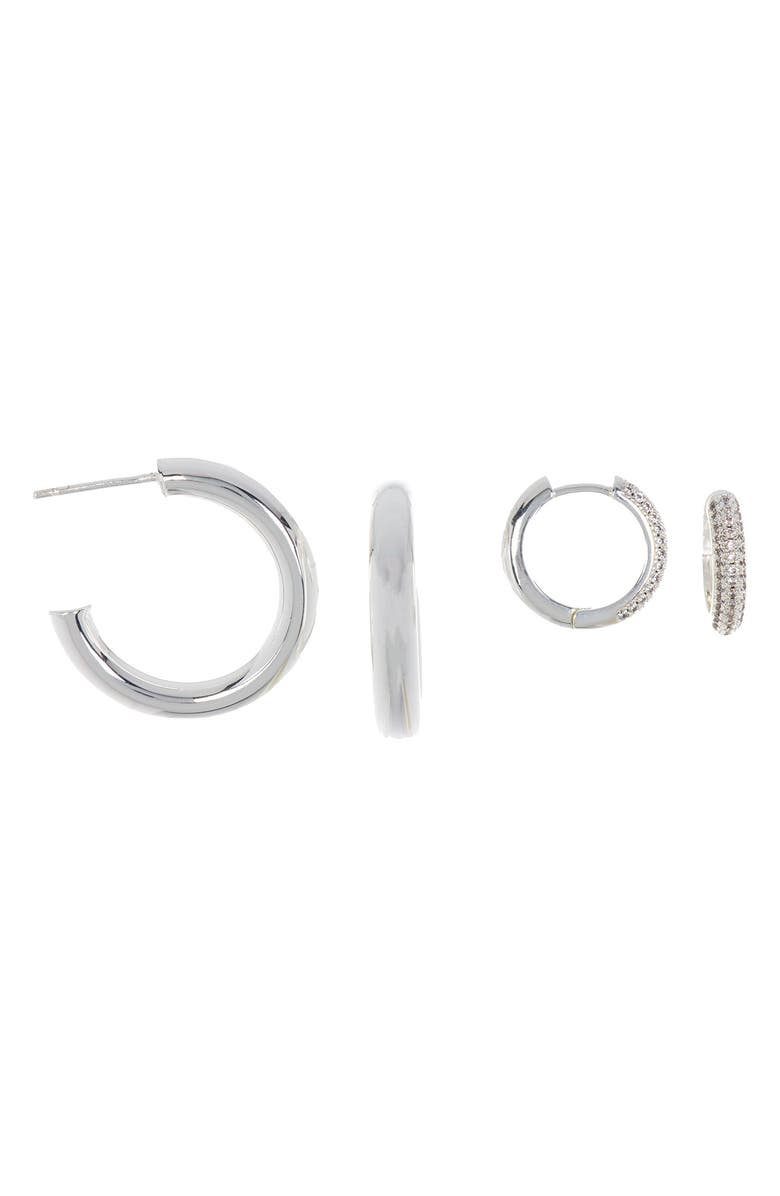 NORDSTROM RACK Demi Fine CZ Huggie Hoop Earrings - Set of 2, Main, color, 