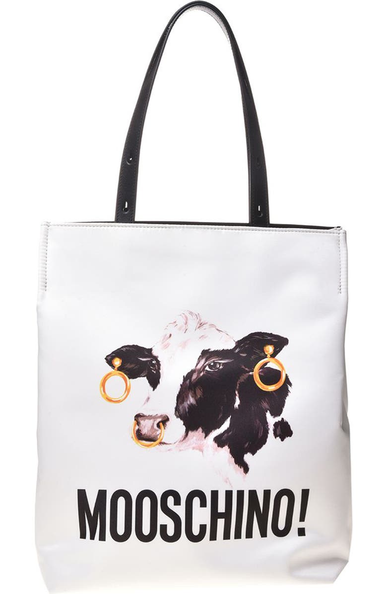 Moschino Cow Print Faux Leather Tote, Main, color,