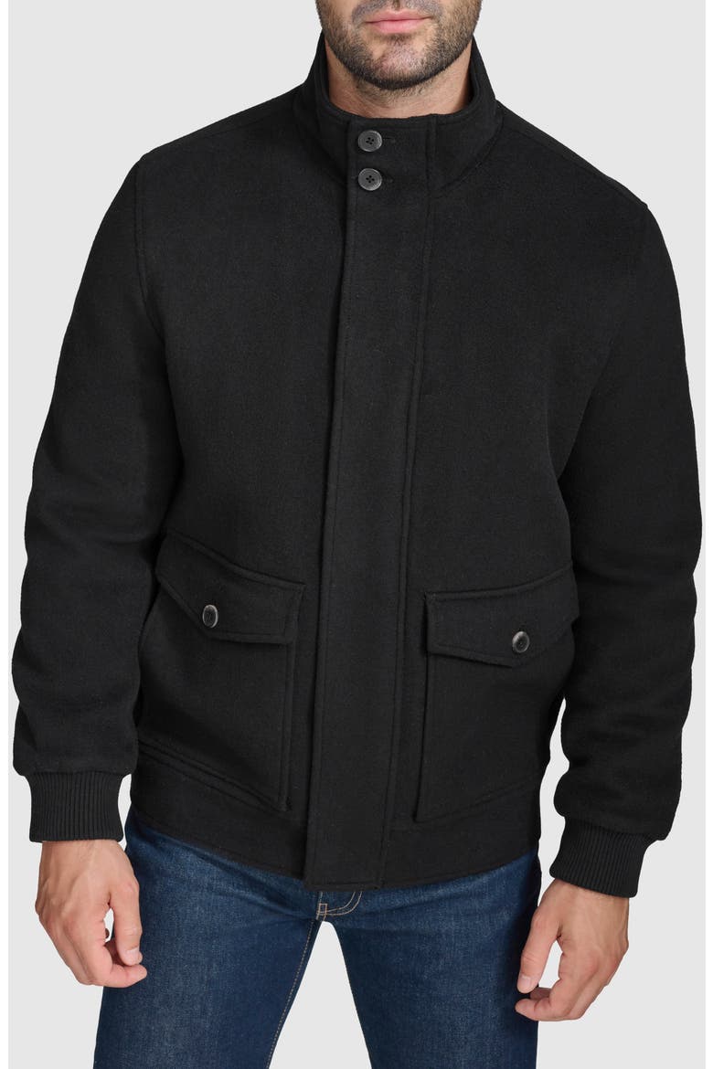 Stand Collar Wool Blend Bomber Jacket, Main, color, BLACK