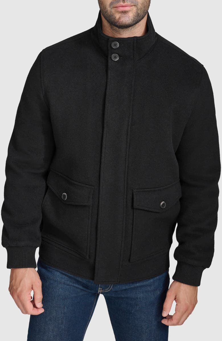 Cole Haan Signature Stand Collar Wool Blend Bomber Jacket, Main, color, Black