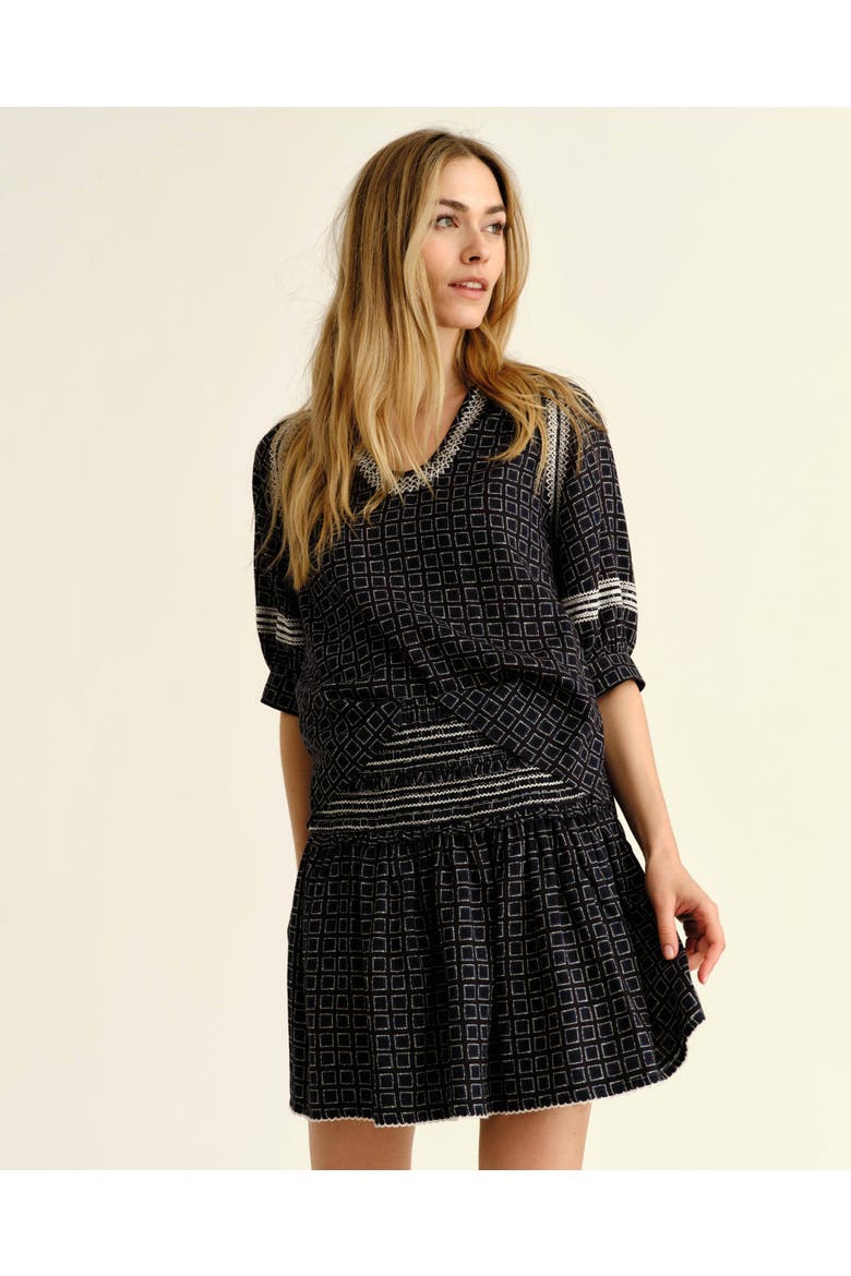 Kylie Linen Mini Skirt, Alternate, color, Seaglass Print-Midnight Blue