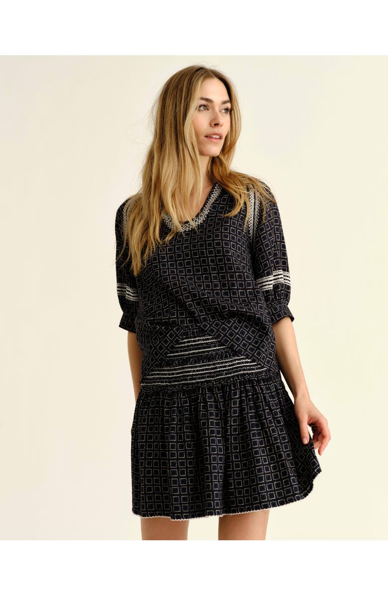 Cartolina Kylie Linen Mini Skirt, Alternate, color, Seaglass Print-Midnight Blue