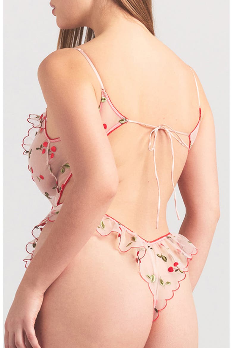 Embroidered Tulle Garter Teddy, Alternate, color, PRIMROSE CHERRY TULLE
