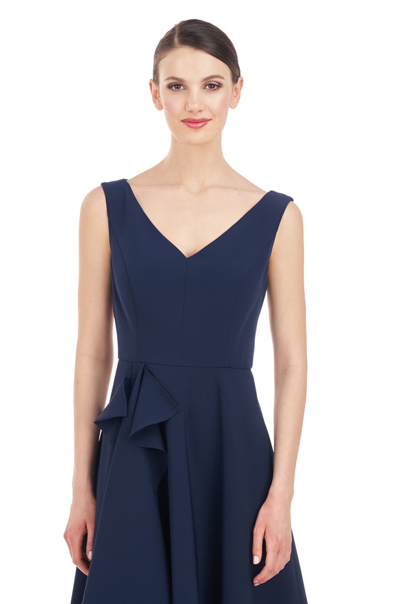 Kay Unger Begonia Crepe & Chiffon Midi A-Line Dress, Alternate, color, Dark Midnight