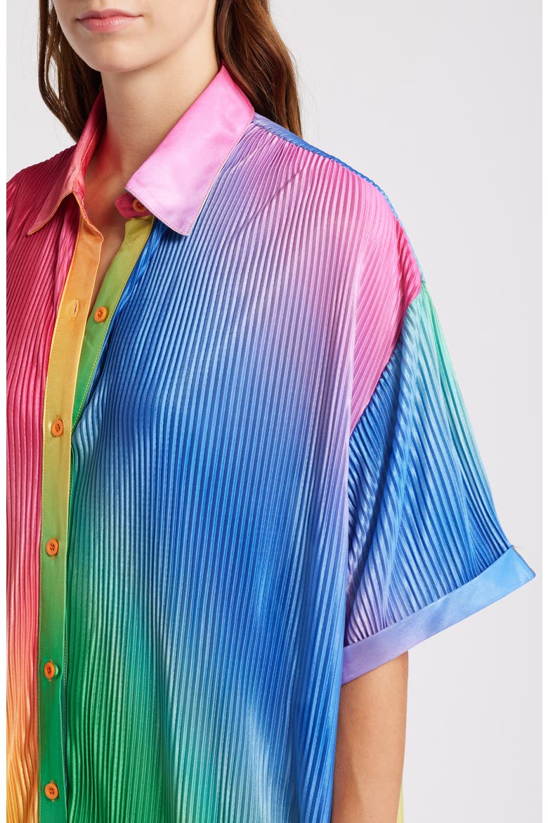 So Far So Good Oversize Plissé Shirt Dress, Alternate, color, PRISMATIC RAINBOW