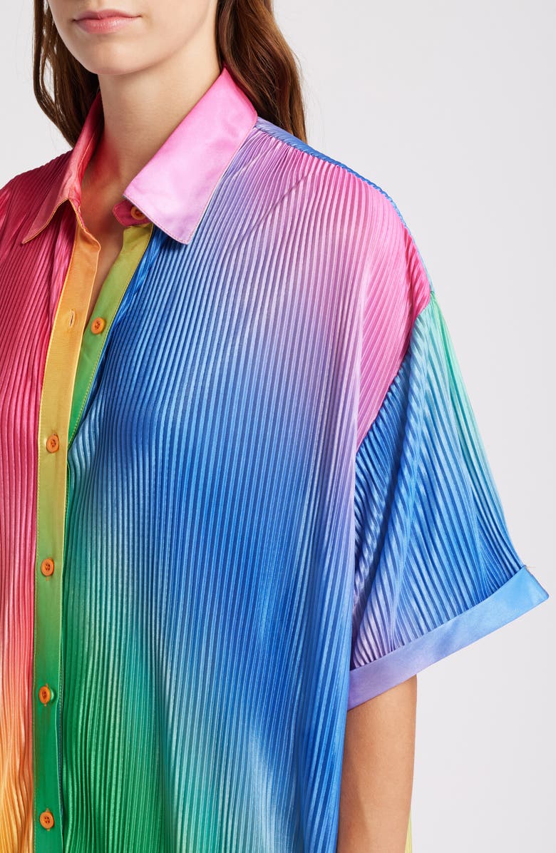 Dressed in Lala So Far So Good Oversize Plissé Shirt Dress, Alternate, color, Prismatic Rainbow