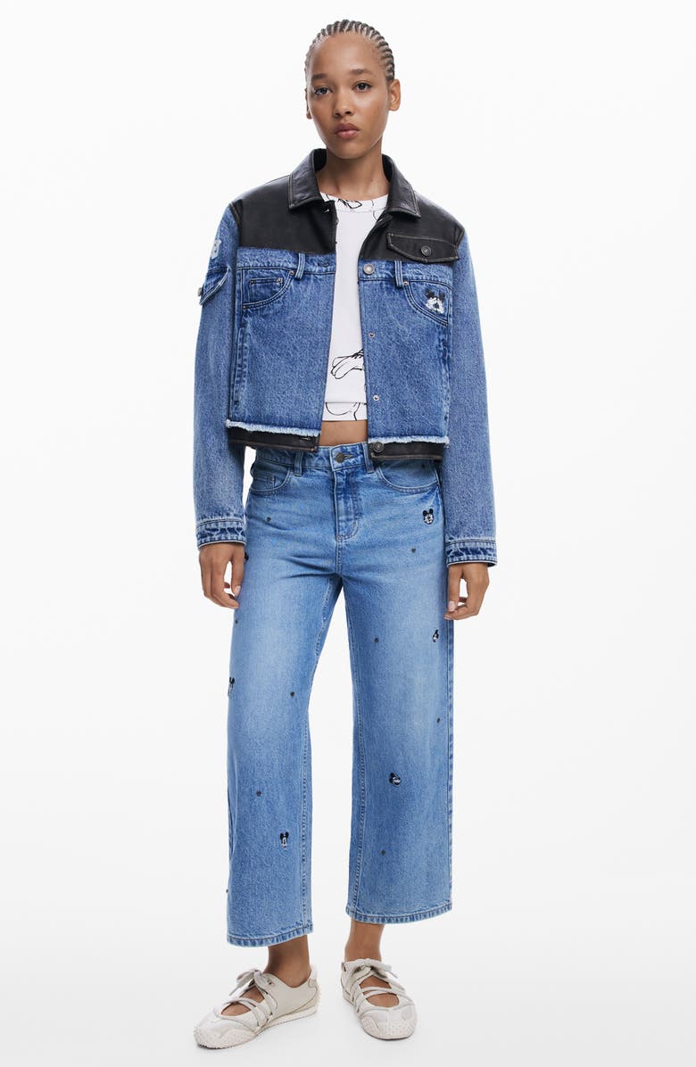 Desigual Mickey Mouse Ankle Wide Leg Jeans, Alternate, color, Medium Blue