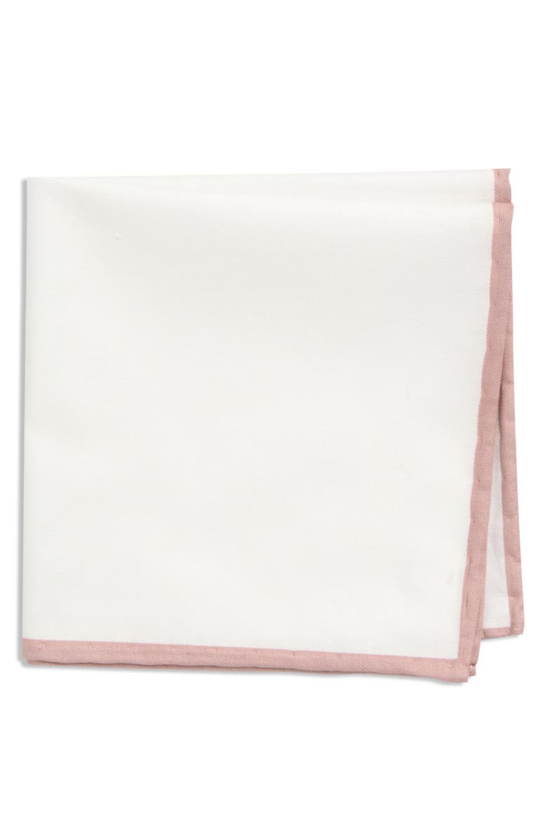 CONSTRUCT Pipe Trim Cotton Pocket Square, Main, color, White/ Dusty Pink
