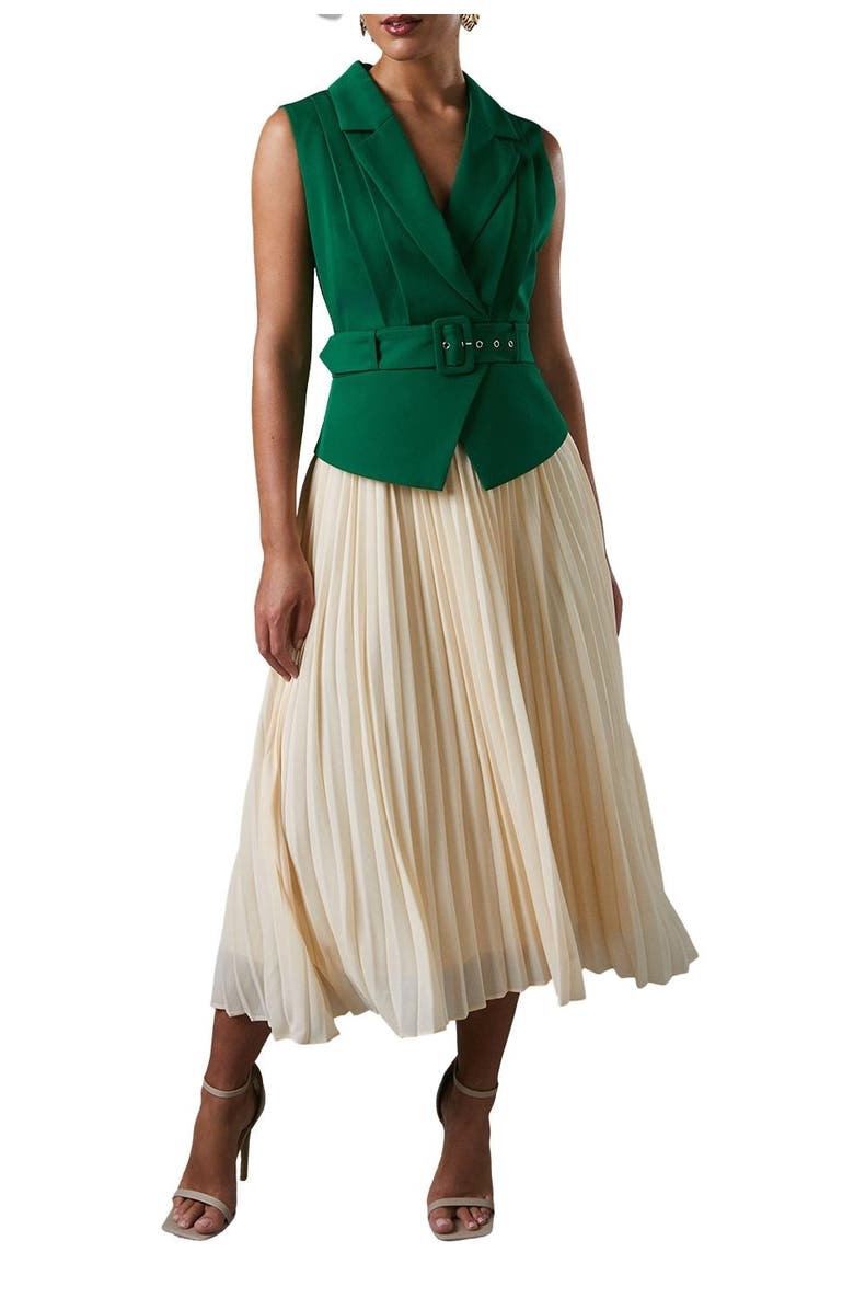 Coast Sleeveless Crepe Pleated Midi Dress, Alternate, color, Green