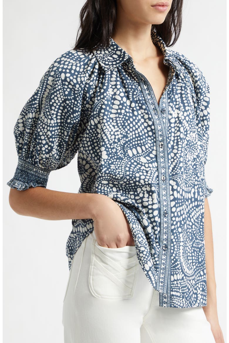 Freya Cotton Button-Up Shirt, Alternate, color, NAVY DOT