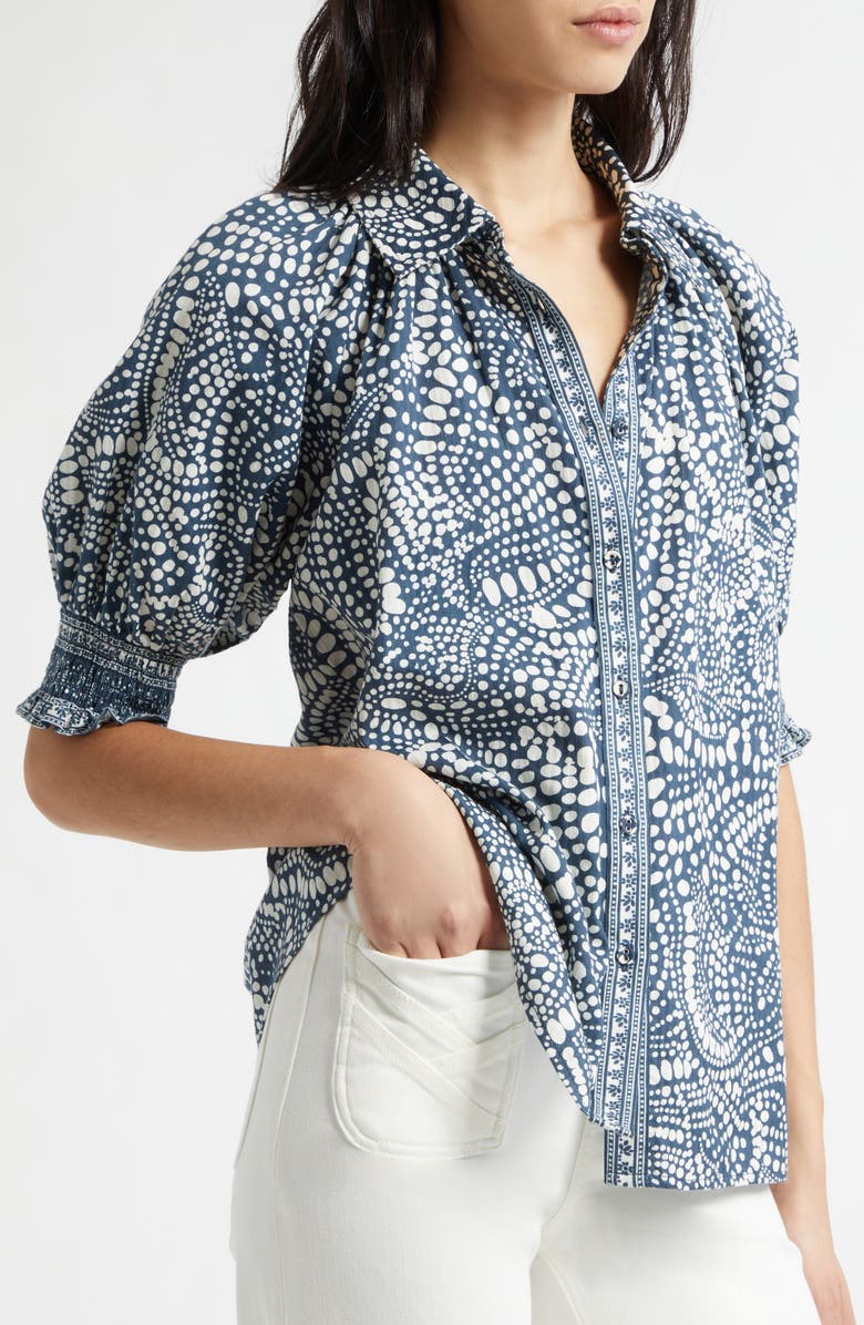 Ramy Brook Freya Cotton Button-Up Shirt, Alternate, color, Navy Dot