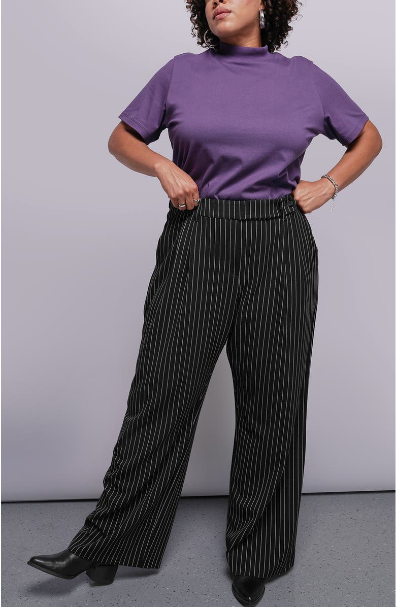 WILDFANG The Empower Pinstripe Wide Leg Trouser, Alternate, color, Black/Stone