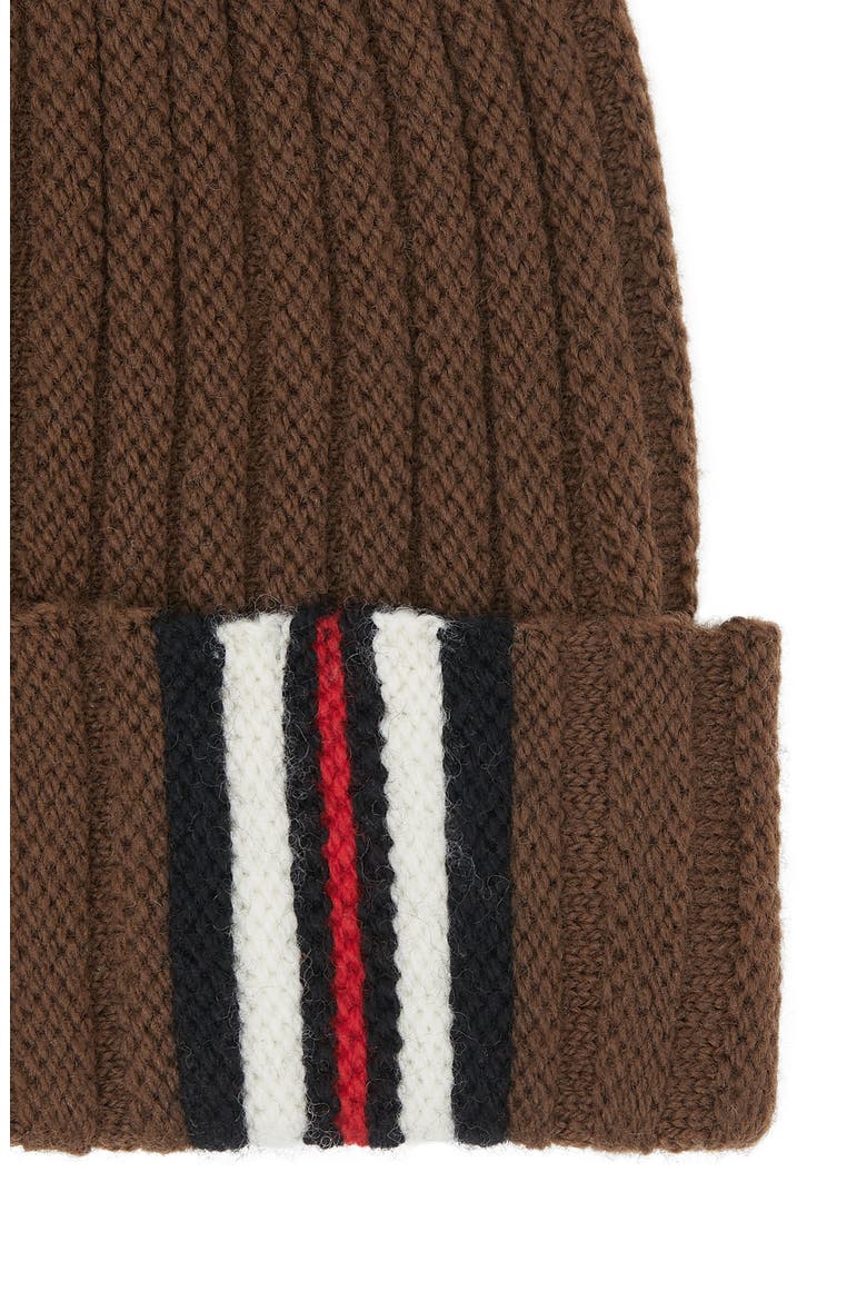 Stripe Cuff Ribbed Wool Beanie, Alternate, color, BRIDLE BROWN