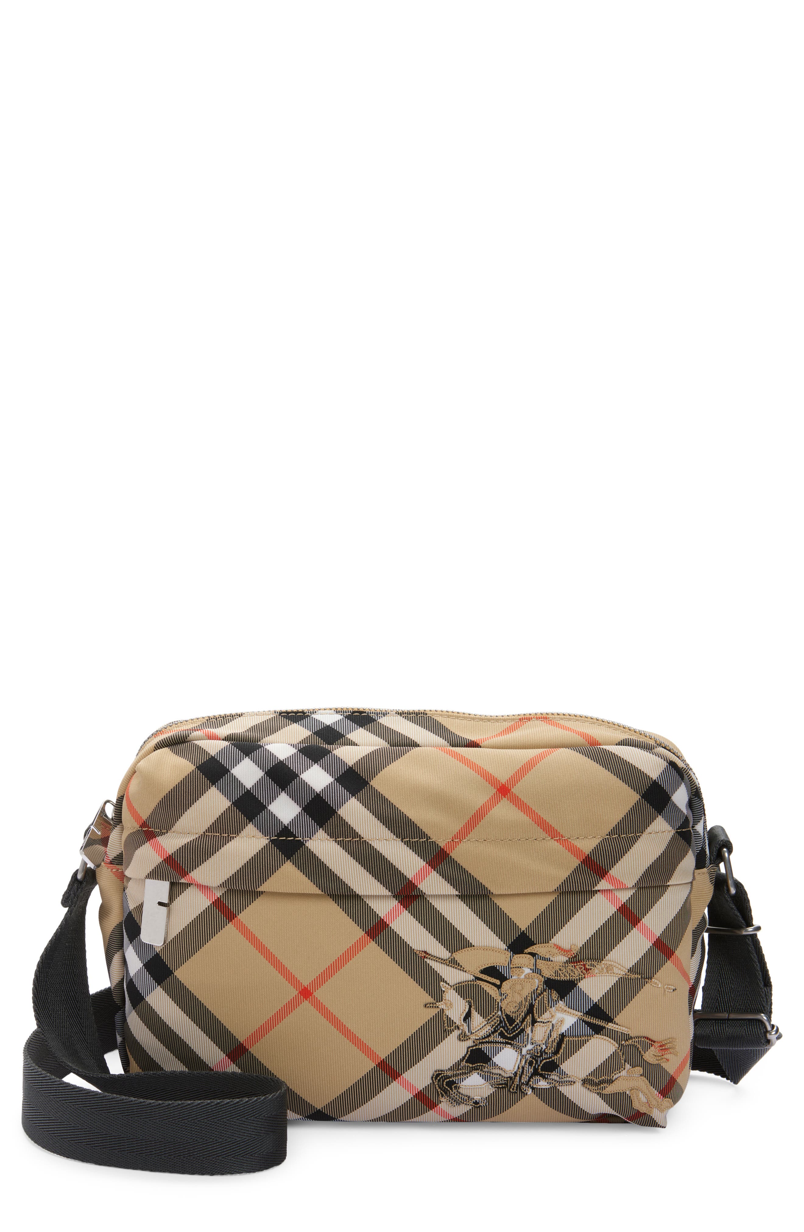 Burberry Equestrian Knight Check Canvas Crossbody Bag, Main, color, Sand