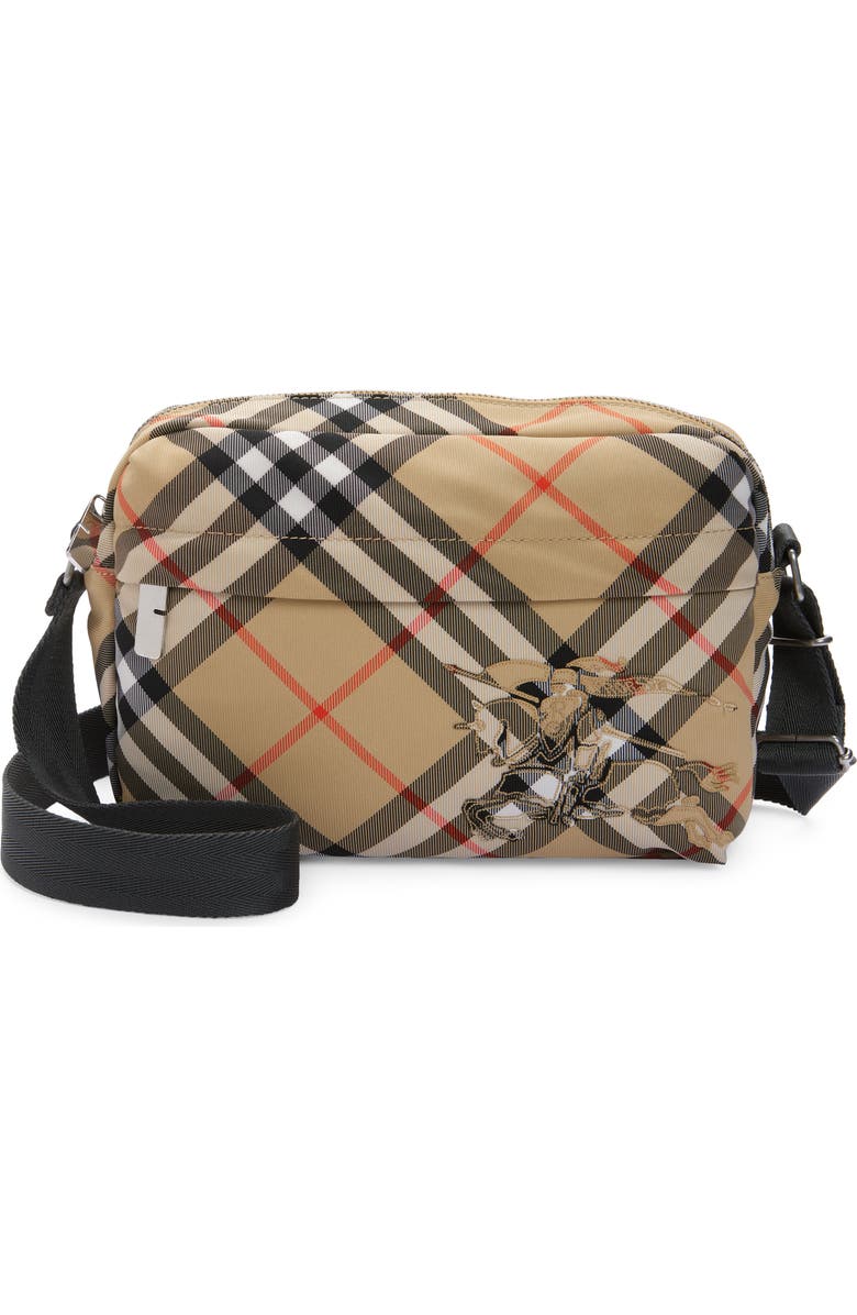 Burberry Equestrian Knight Check Canvas Crossbody Bag, Main, color, Sand