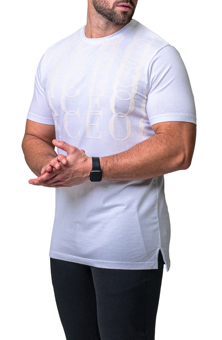 Maceoo Repetition White Logo Appliqué Stretch Cotton T-Shirt, Alternate, color, White