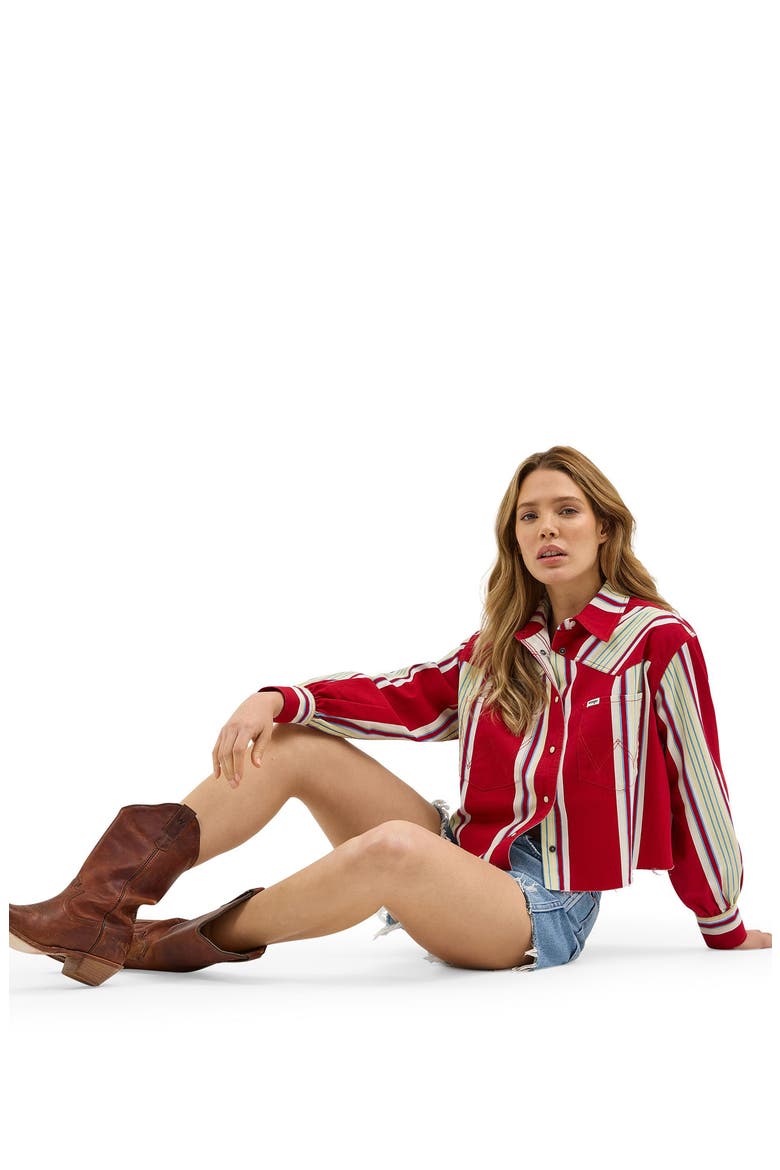 Heritage Stripe Cutoff Denim Western Shirt, Alternate, color, CHILI STRIPE