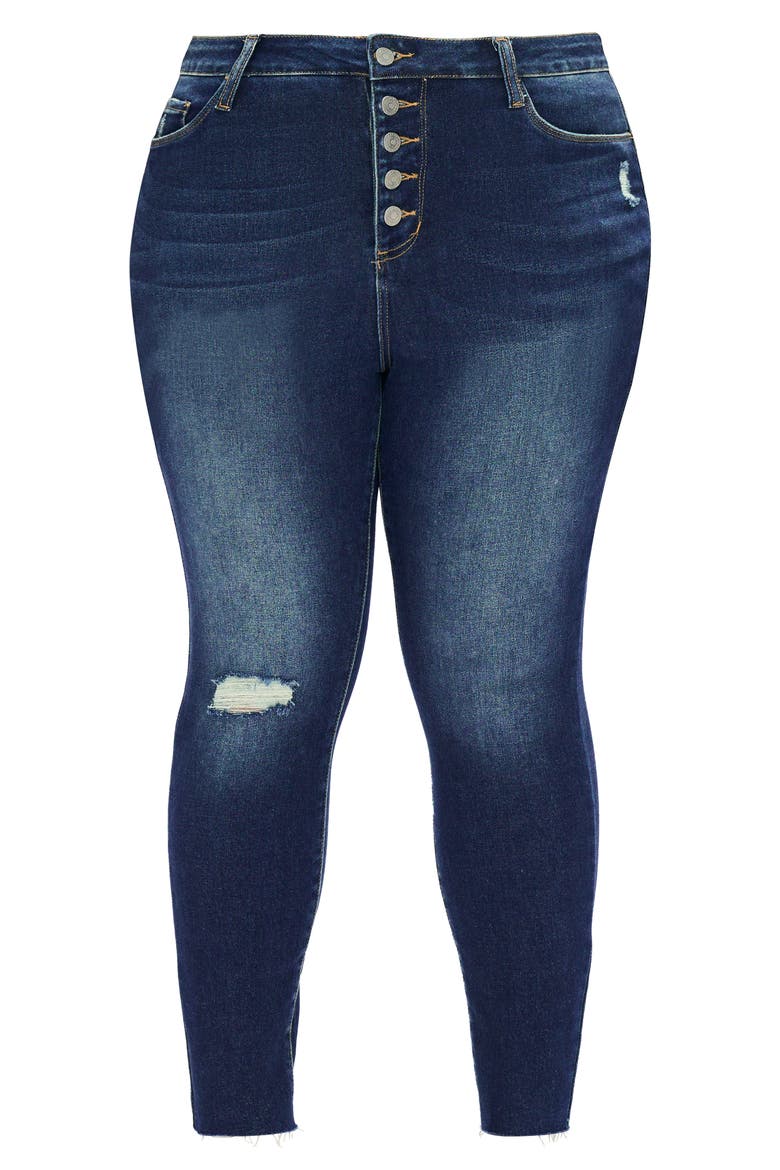 Button Fly High Waist Skinny Jeans, Alternate, color, DARK BLUE