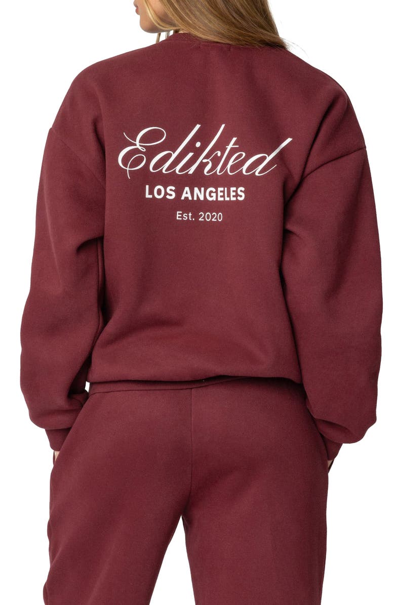 EDIKTED Get Edikted Relaxed Sweatshirt, Alternate, color, Burgundy