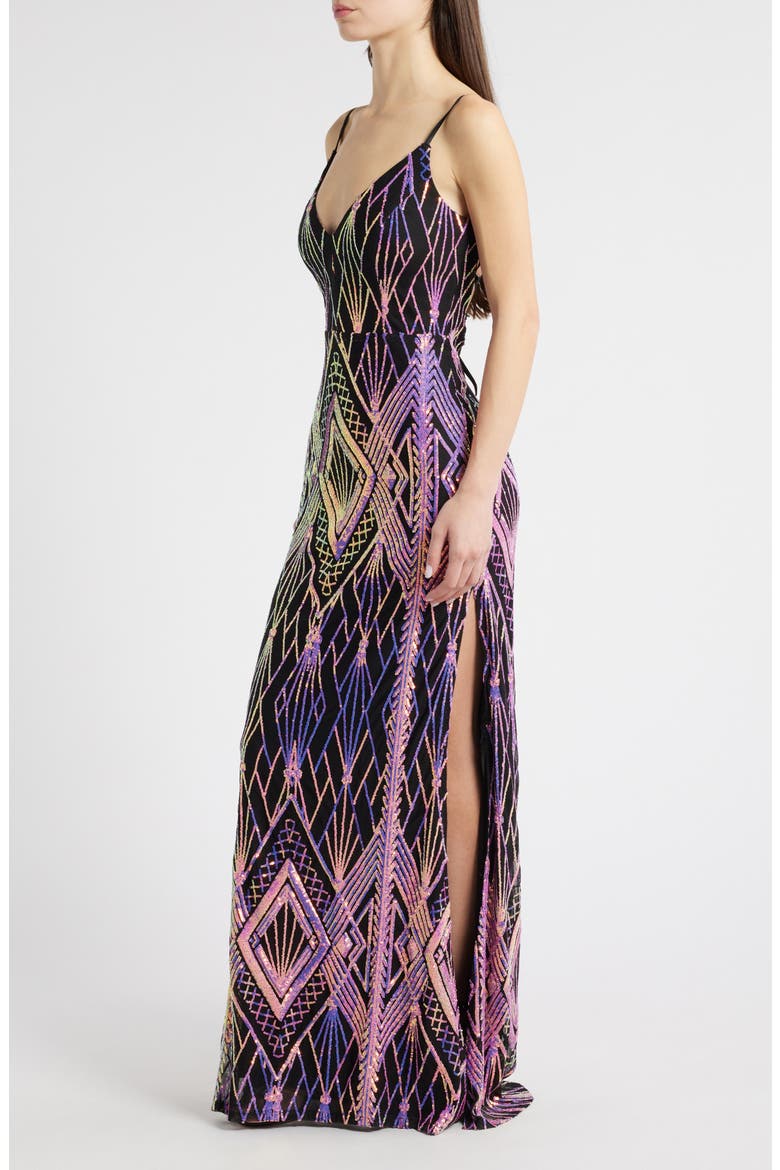 Sequined Column Gown, Alternate, color, BLACK/ PINK