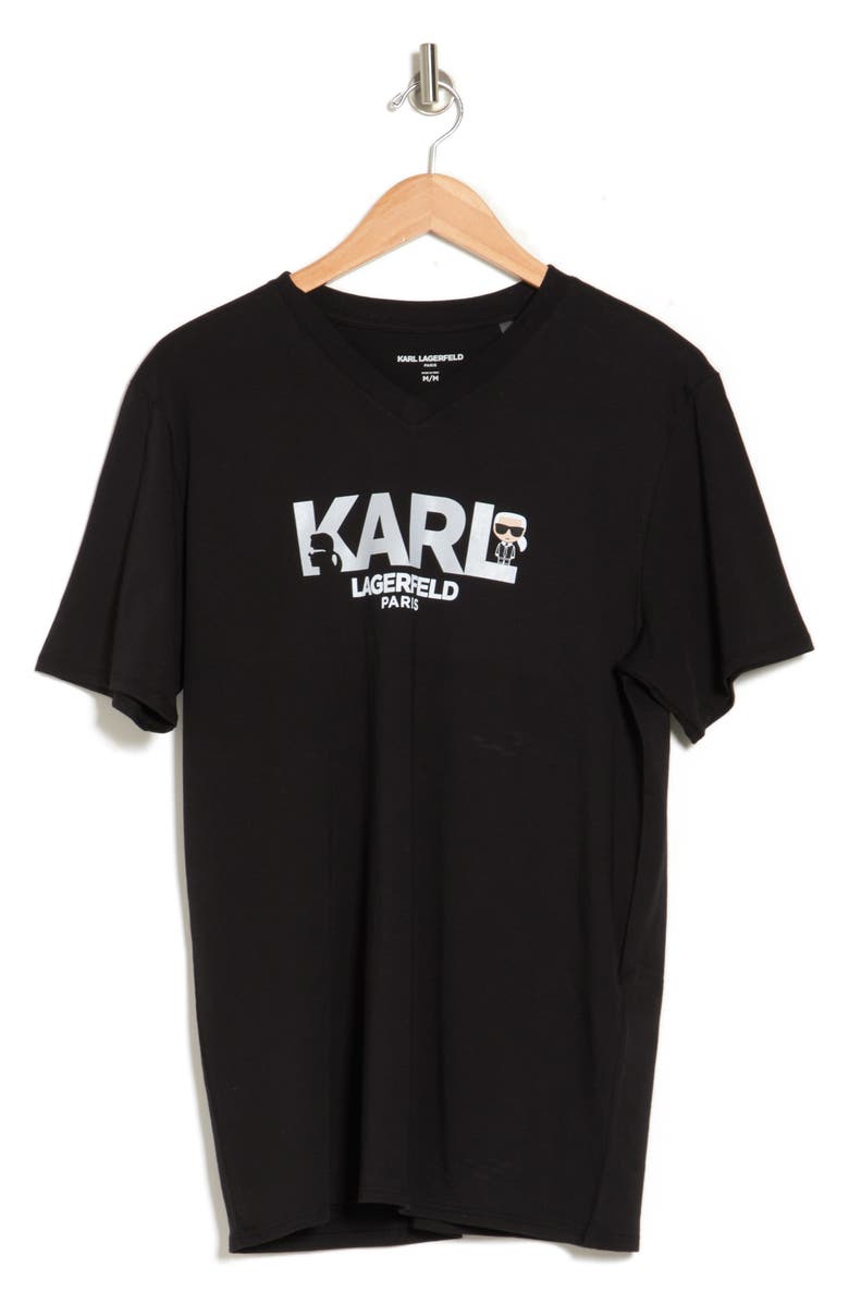KARL LAGERFELD PARIS V-neck Logo Tee, Alternate, color, 