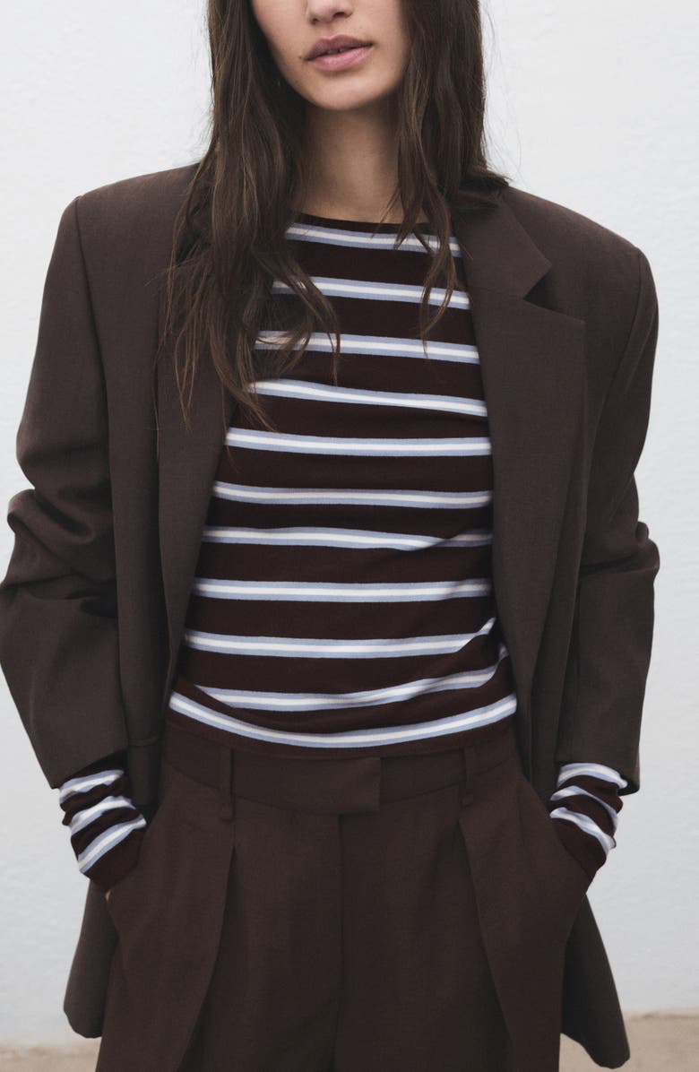 MANGO Stripe Jersey Top, Alternate, color, Chocolate