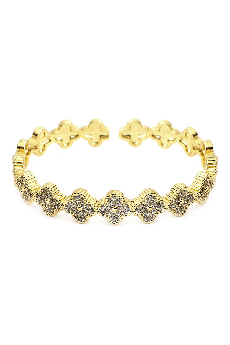 Pavé Crystal Clover Cuff Bracelet, Main, color, GOLD