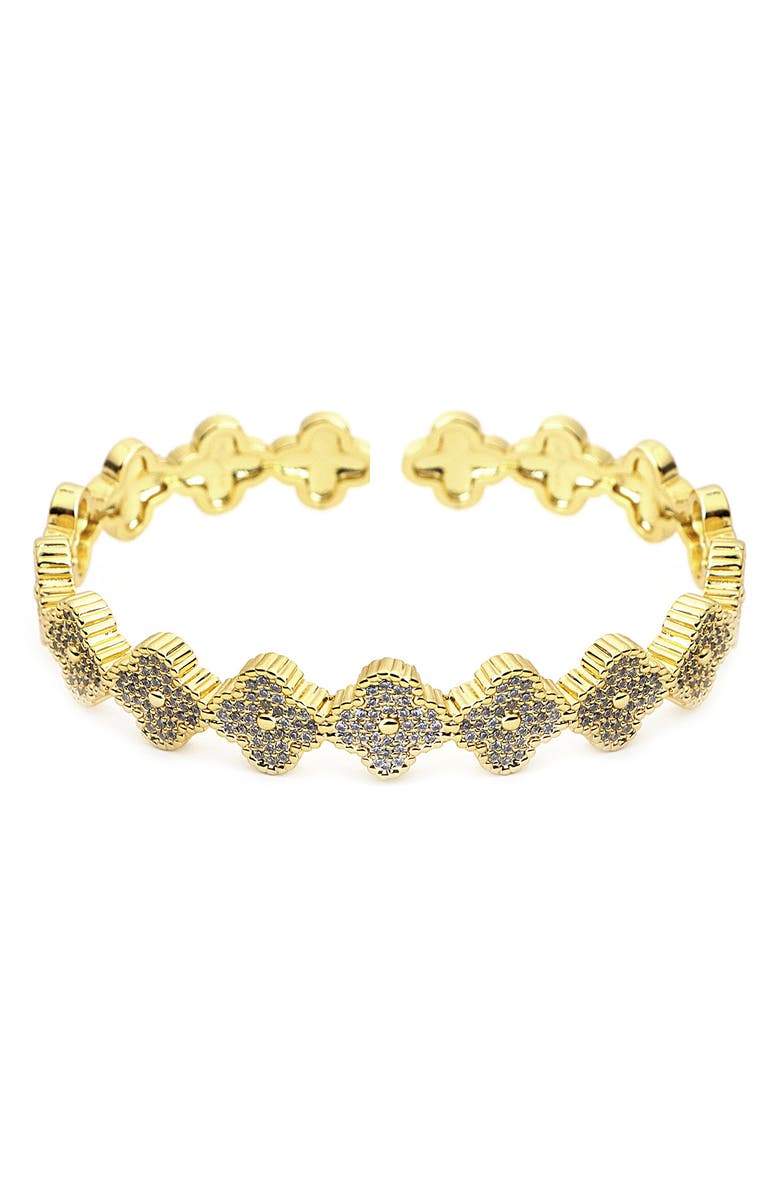 Panacea Pavé Crystal Clover Cuff Bracelet, Main, color, Gold