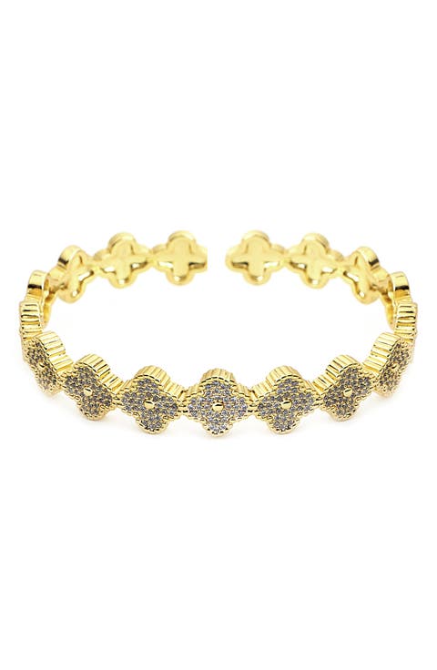 Pavé Crystal Clover Cuff Bracelet