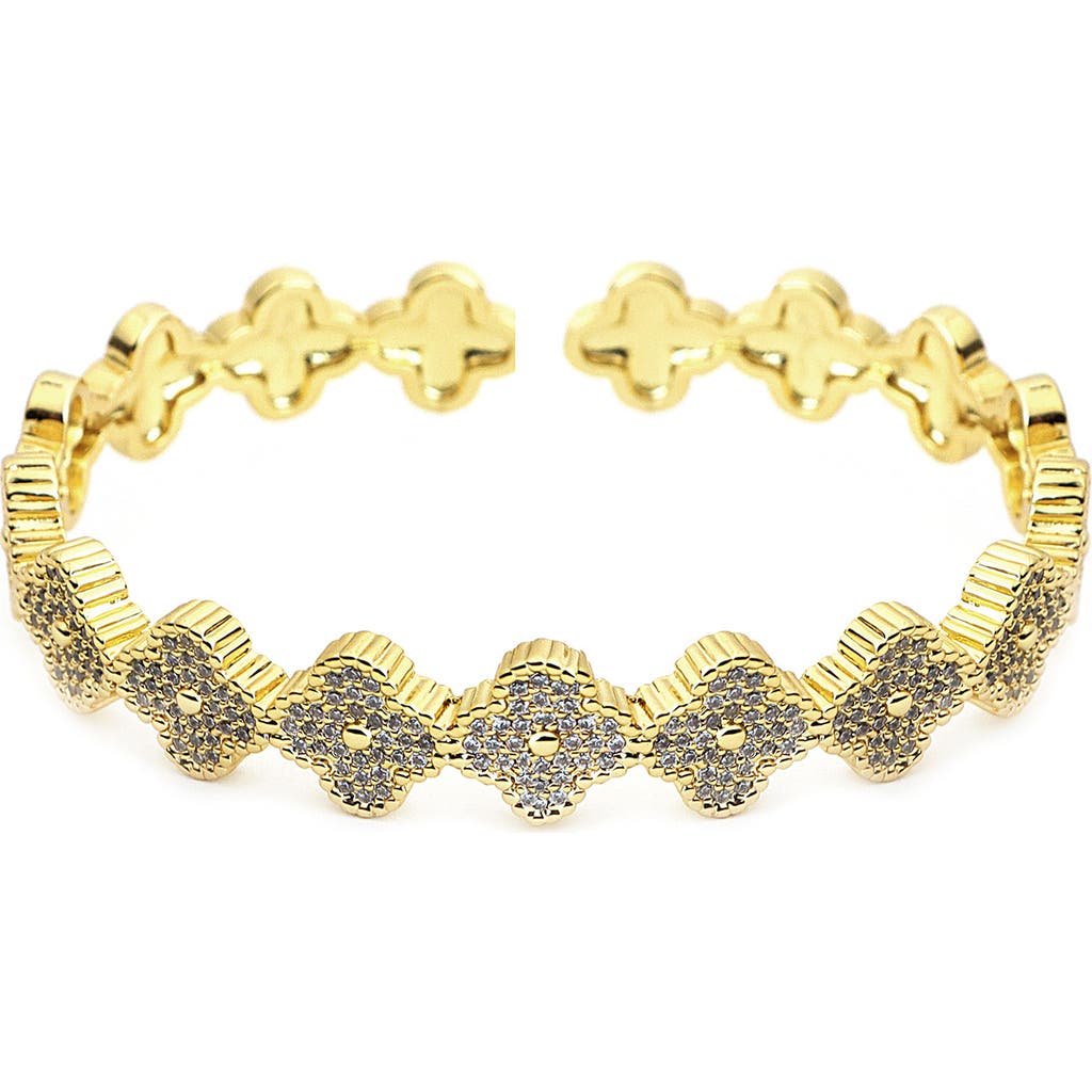 Panacea Pavé Crystal Clover Cuff Bracelet In Gold