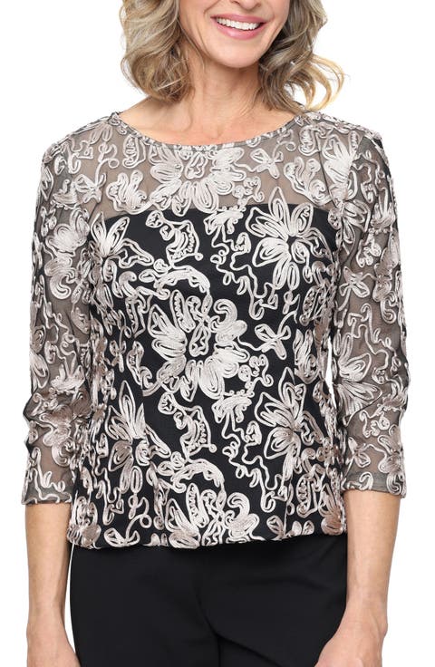 Soutache Embroidered Mesh Top