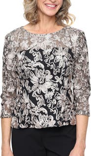 Alex Evenings Soutache Embroidered Mesh Top