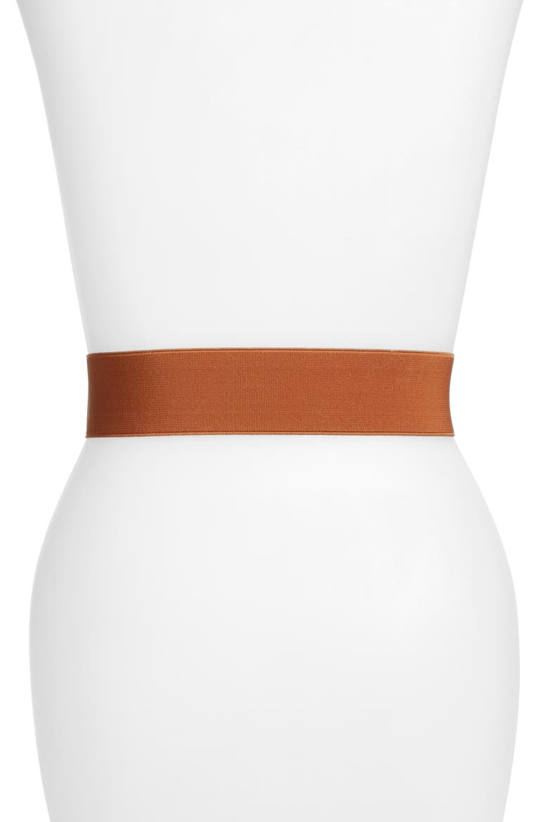 Faux Leather Stretch Belt, Alternate, color, COGNAC