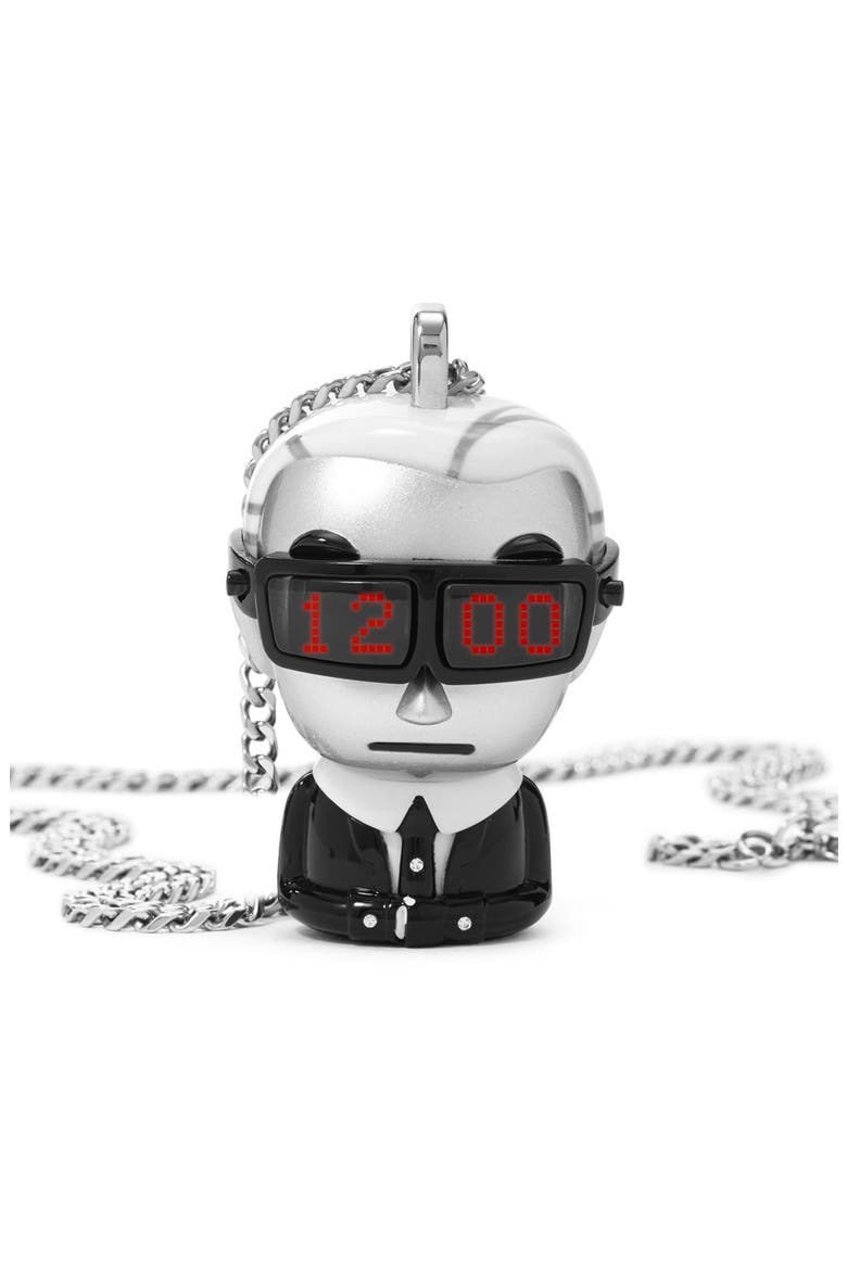 KARL LAGERFELD 'tokidoki' Digital Necklace Watch, 37mm x 51mm, Main, color, SILVER/ BLACK/ WHITE