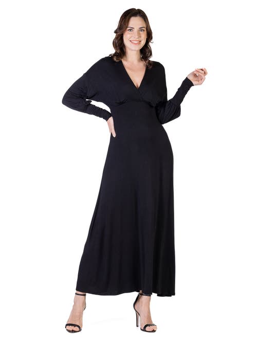 24seven Comfort Apparel V-neck Long Sleeve Maxi Dress In Black